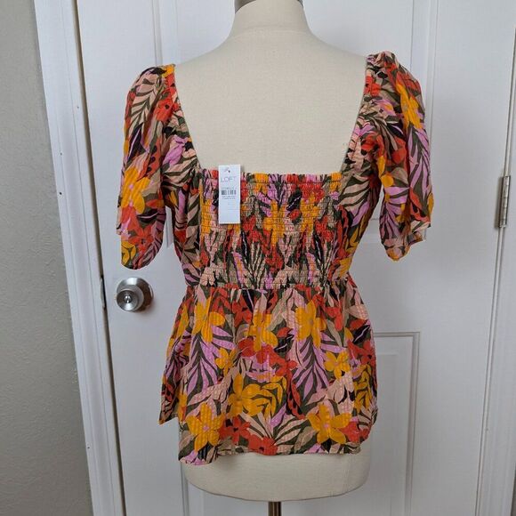 LOFT | Tropical Floral Print Peplum Blouse Size Large - Picture 2 of 9